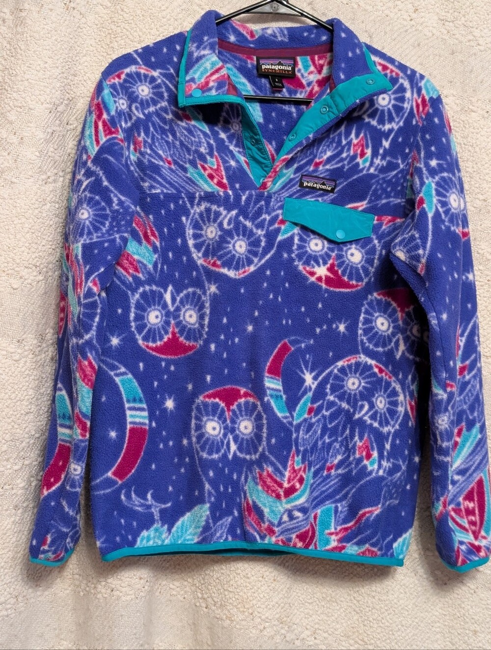 Patagonia Synchilla Snap-T Fleece Pullover Night Owls Print Blue Purple S Women